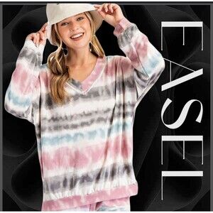 Easel Top Womens Size Small Tie Dye Sweatshirt Neutral Earth Tones Relaxed Fit